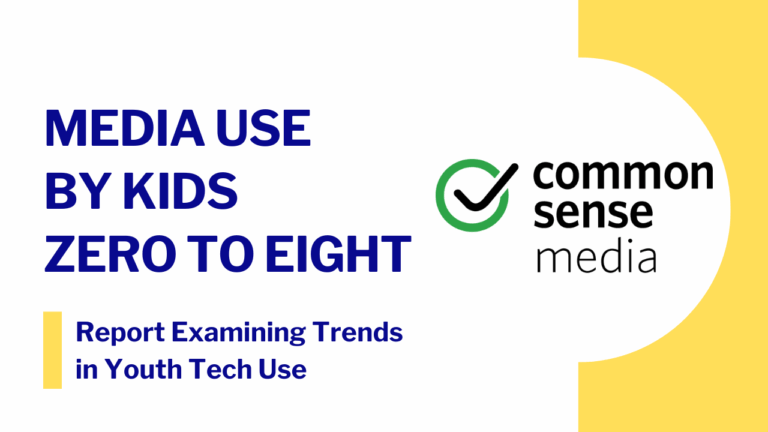 Card for Common Sense Media’s “Media Use by Kids Zero to Eight” research report examining trends in youth technology use; selecting this card opens the public informational report page.