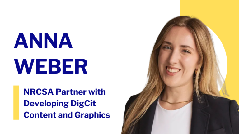 Portrait of Anna Weber, identified as an NRCSA partner supporting the development of digital citizenship content and graphics, shown alongside text describing her role.